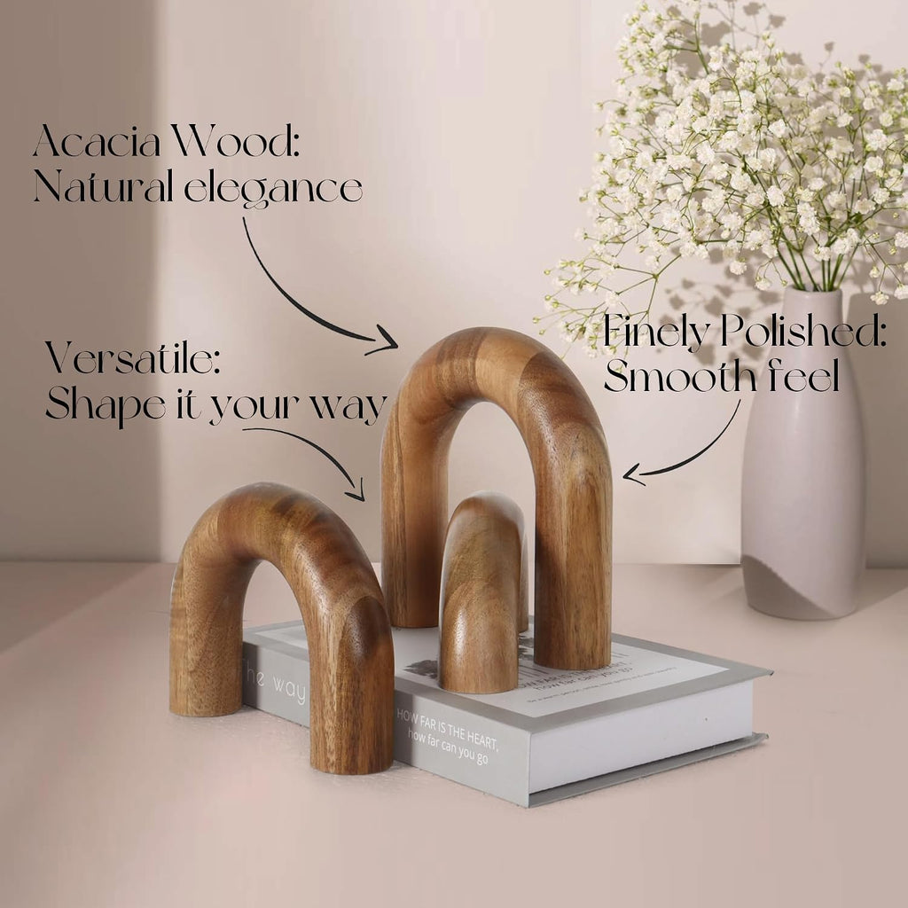 3 Pcs Wood Shelf Decor Aesthetic, Modern Aesthetic Home Decor Accent, Decorative Object for Coffee Table, Book Shelf