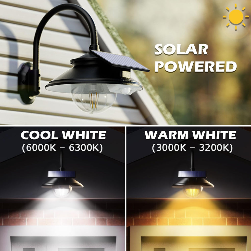 Solar Barn Light Outdoor 3 Modes 2 Lighting Remote 2 Pack Black