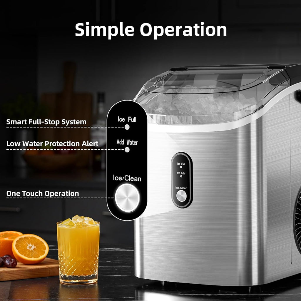 Nugget Ice Maker Countertop with Soft Chewable Ice, Portable Sonic Ice Maker with Basket and Scoop, Removable Top
