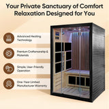 Vyre Sauna for 2 Person, Black - Low EMF FAR Infrared Home Sauna with 6 Carbon Heaters, Red Light Therapy and FM Audio