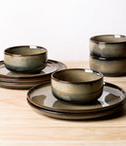 Ceramic Dinnerware Sets for 8, 24 Pieces Handmade Reactive Glaze Plates and Bowls Set, Scratch Resistant Dish Set