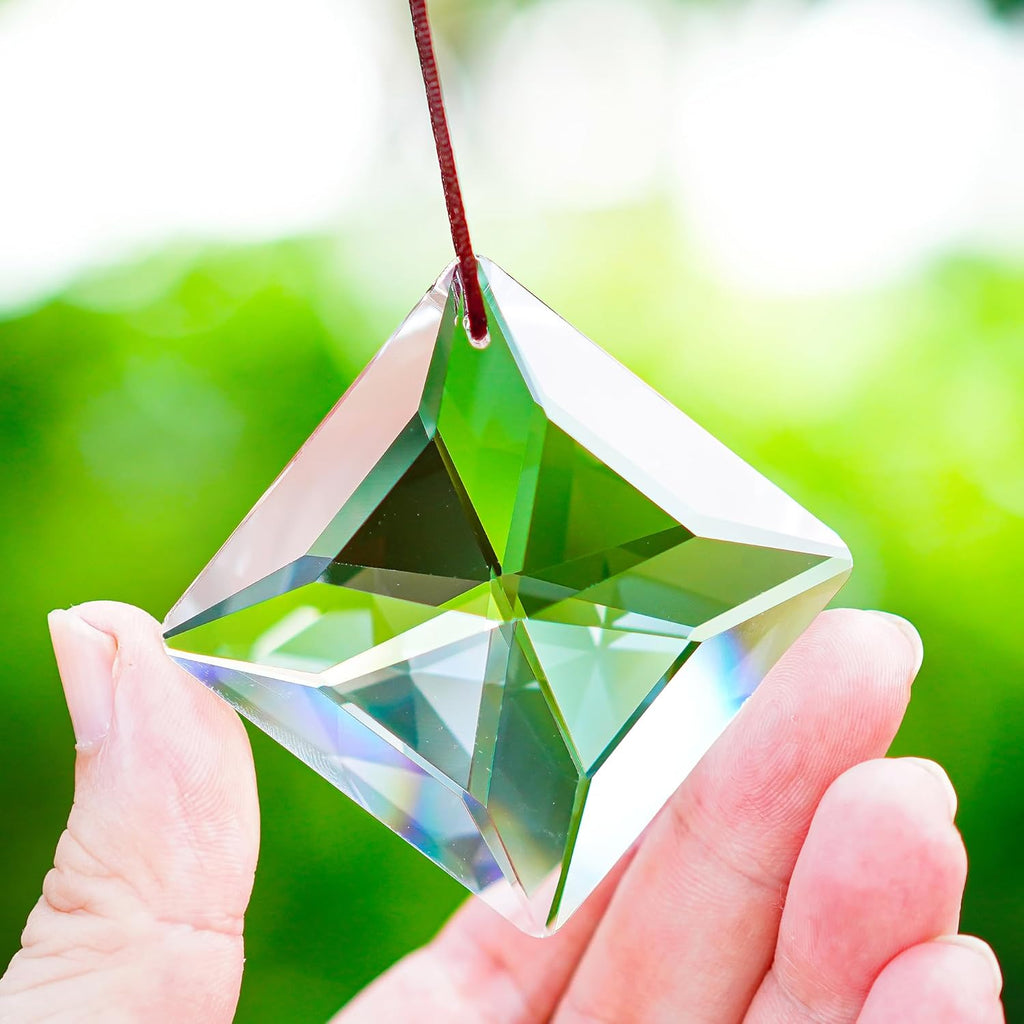 2 Inch Square Clear Crystal Prism Suncatcher, Rainbow Maker - Faceted Crystal Pendant, Chandelier Ornament