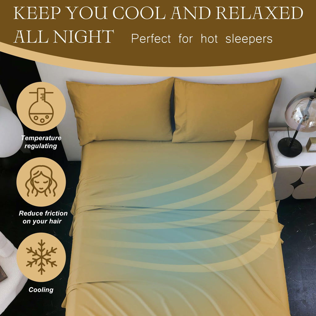Cooling Queen Sheets, Bamboo Viscose Bed Sheets, Gold