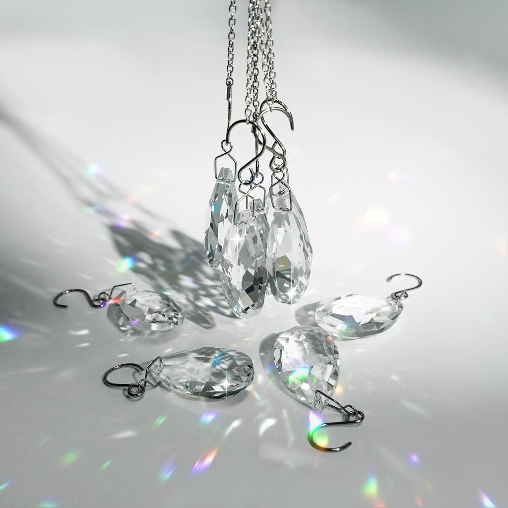 10pcs Crystal Sun Catcher, 38mm Hanging Clear Teardrops Chandelier Crystals Parts Prisms Pendants with Hook for