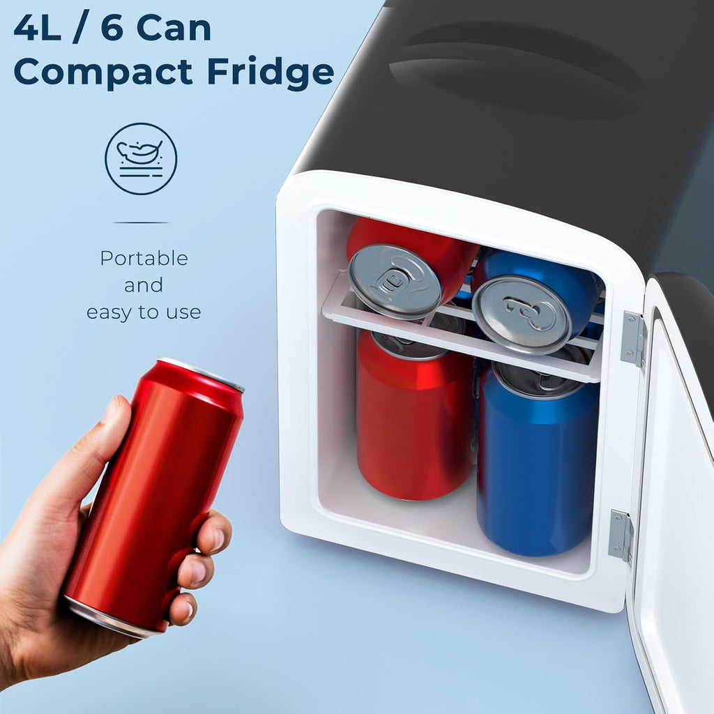 4L/6 Cans Compact Refrigerator,Portable Mini Fridge Skin Care,Cooler and Warmer for Bedroom,Car,Office & Dorm, Small