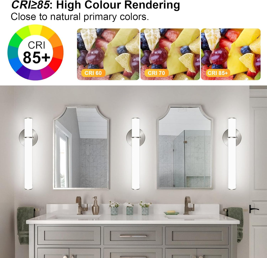 2-Pack 17.3" LED Vanity Light, 12W 1200LM 5000K Daylight Dimmable Bathroom Light Vertical or Horizontal, Modern