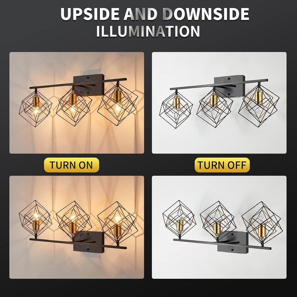 3 Light Vanity Light Light Fixtures Over Mirror with Rotatable 3 Cube Shades, Modern Wall Mounted Lights Matte