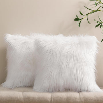 Pack of 2 Faux Fur Solid Throw Decorative Pillow Cover Cushion Covers Luxury Soft Decorative Pillowcase Fuzzy Pillow