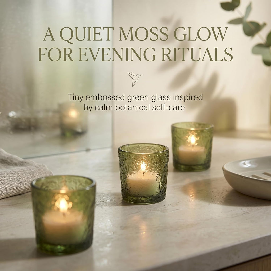 Moss Green Hummingbird Glass Tealight Holders, 12 Pack