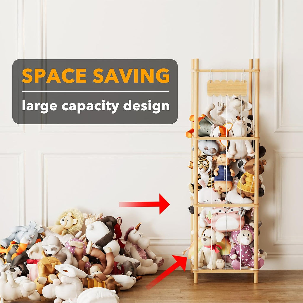 Stuffed Animal Storage Organizer, Wood Animals Zoo Toy Plushies Storage Holder, Large Capacity Plush Toy Cage
