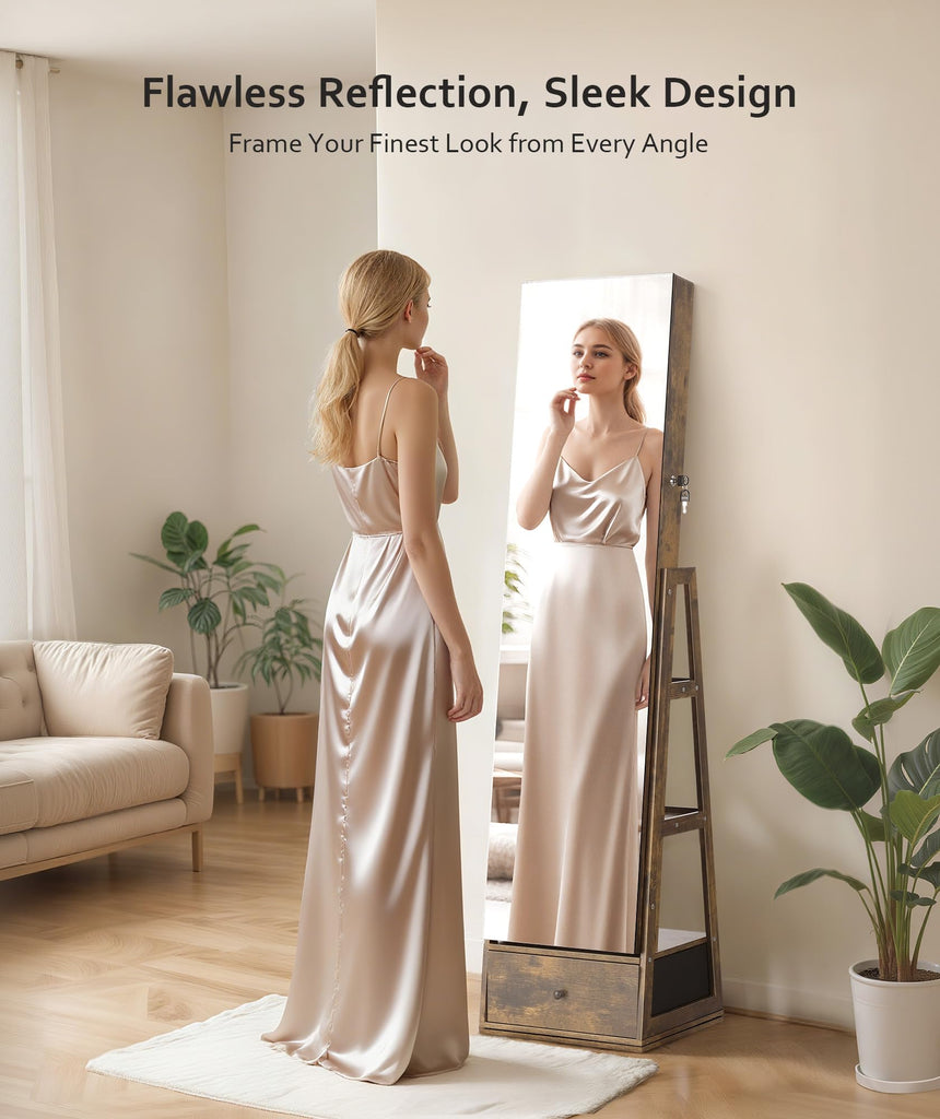 360° Swivel Jewelry Cabinet, Full Length Mirror, Lockable
