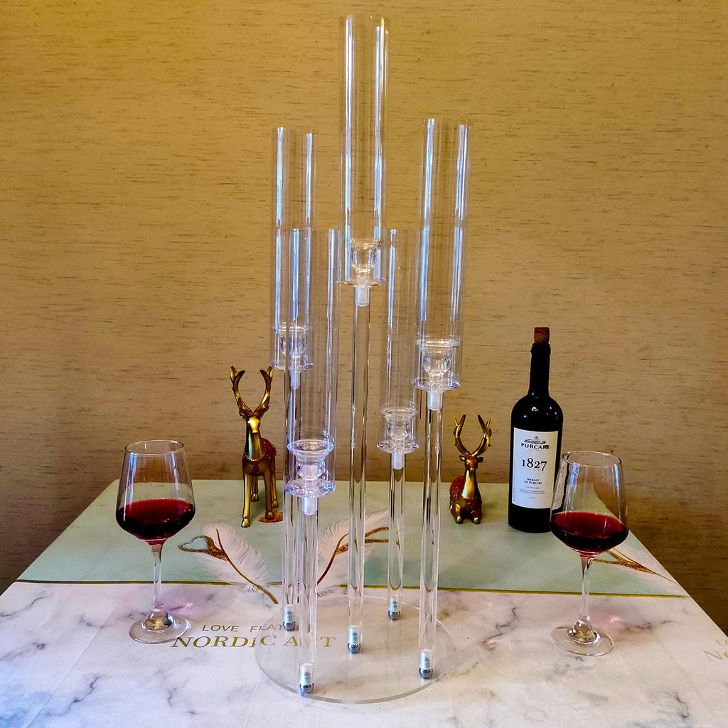 2Pcs Acrylic Candelabra Centerpieces,Clear Crystal 5 Arm Candlesticks Holder with Acrylic Shade for Valentine's day