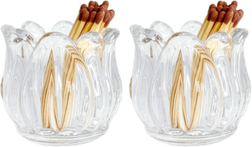 Match Holder with Striker, Glass Decorative - Set of 2
