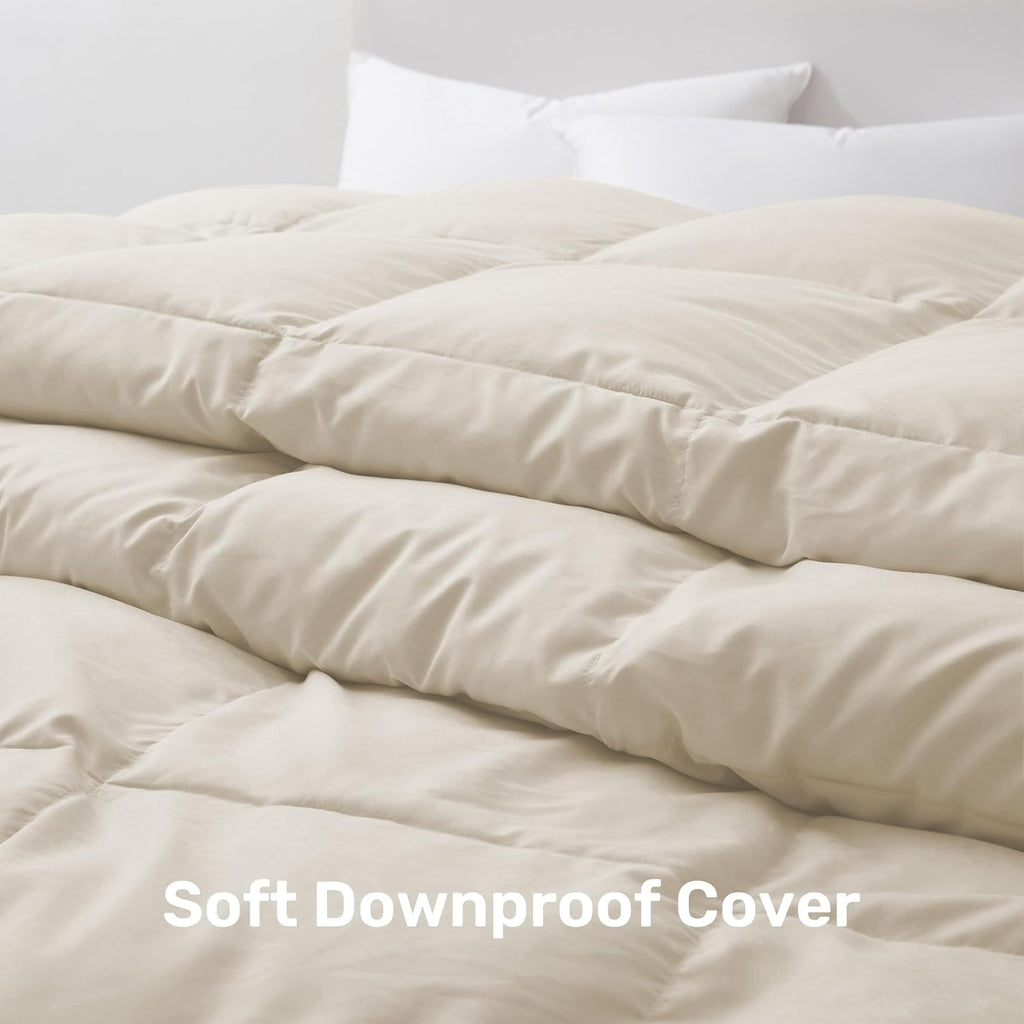 Goose Feather Down Fiber Comforter Queen, All Season Duvet Insert with Soft Downproof Cover