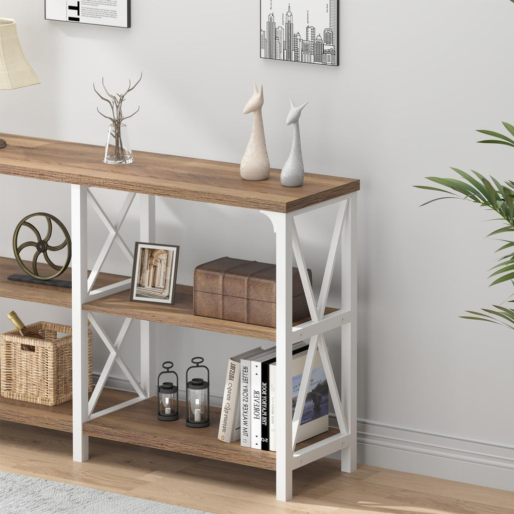 Farmhouse Entryway Table, Wood TV Console Table, Rustic Metal Sofa Table, Industrial Hallway Tables with Storage