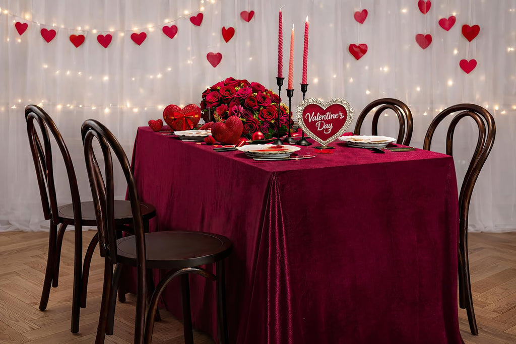 Burgundy Velvet Tablecloth 60x102 Inch Soft Rectangular Table Overlay