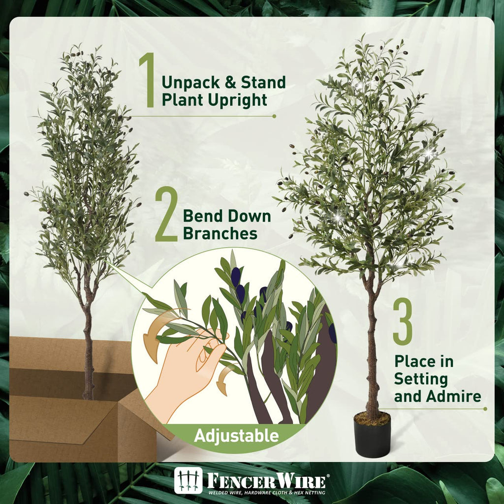 Artificial Olive Tree, 5/6 / 7 Feet Fake Potted Topiary Tree with Dried Moss, Faux Olive Branch and Fruit, Faux Plant
