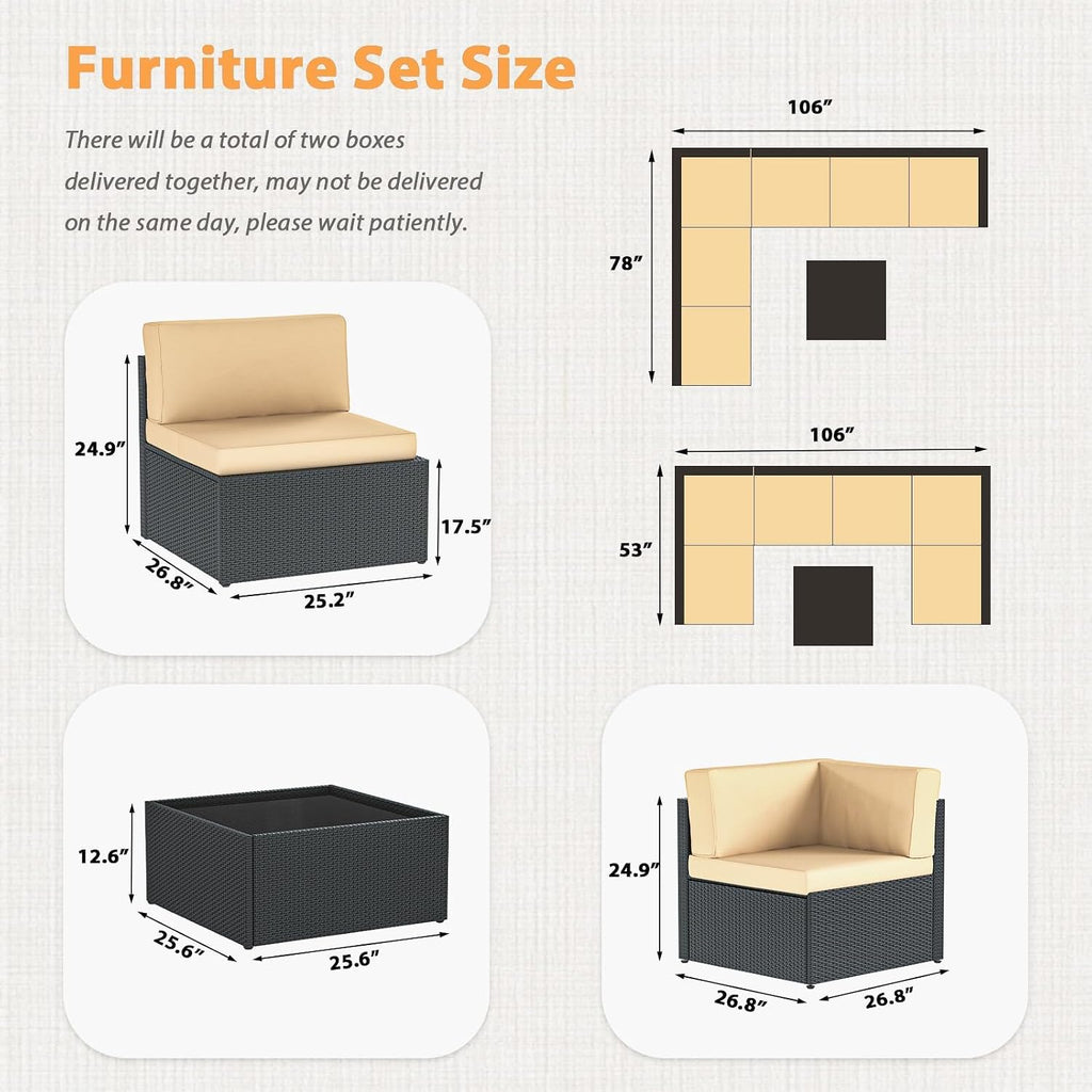 7 Piece Outdoor Patio Furniture Set, Outdoor Sectional Conversation Furniture Chair with Coffee Table