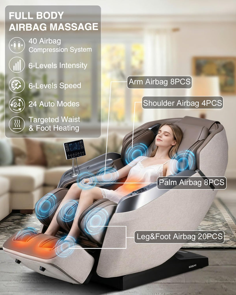 2026 4D Massage Chair Full Body, 24 Modes Zero Gravity SL-Track Shiatsu Recliner- AI APP Control Airbag Massage with