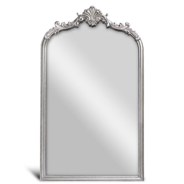 English Estate Carved Arch Wood Wall Mirror, Mirror, Antique Silver, 20.4x33