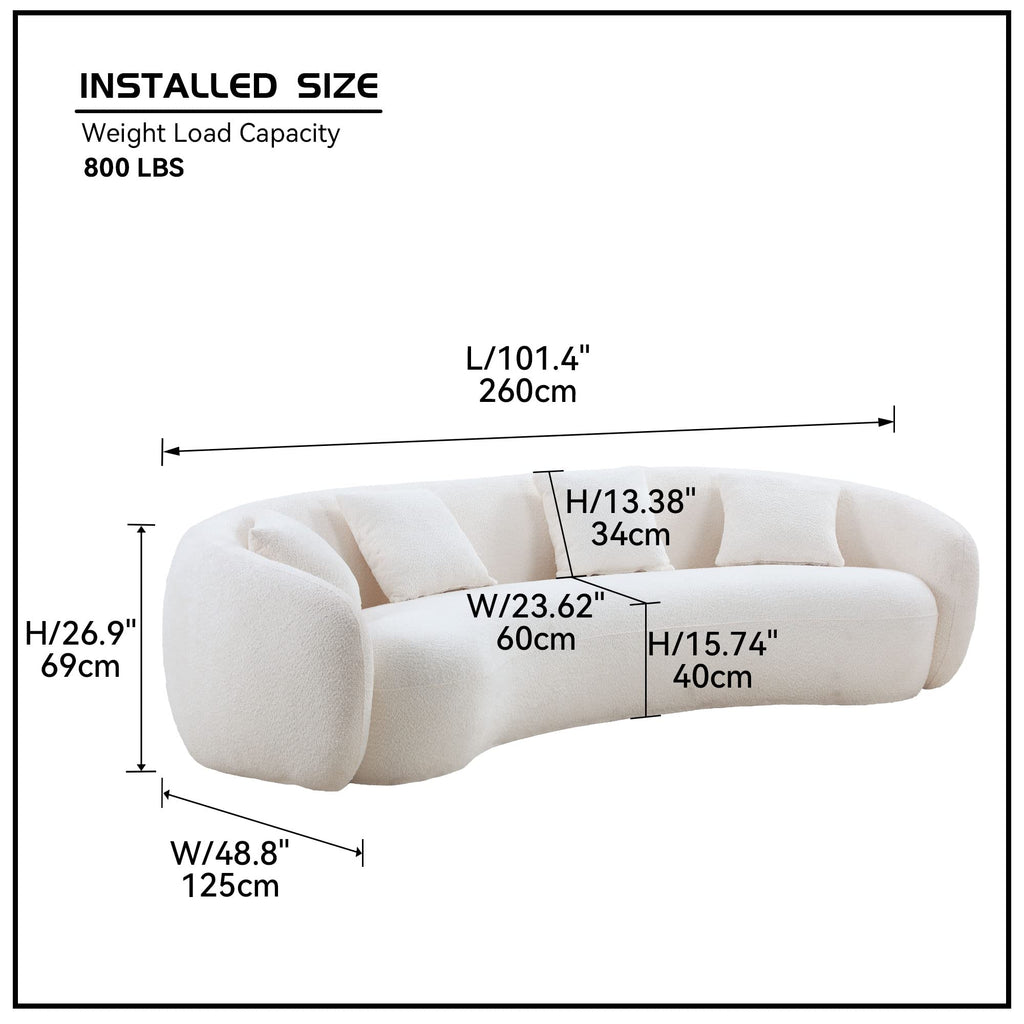 103" Boucle Half Moon Curved Sectional Sofa with 4 Throw Pillows, Modern Style 5-Seater Teddy Fleece Leisure Couch
