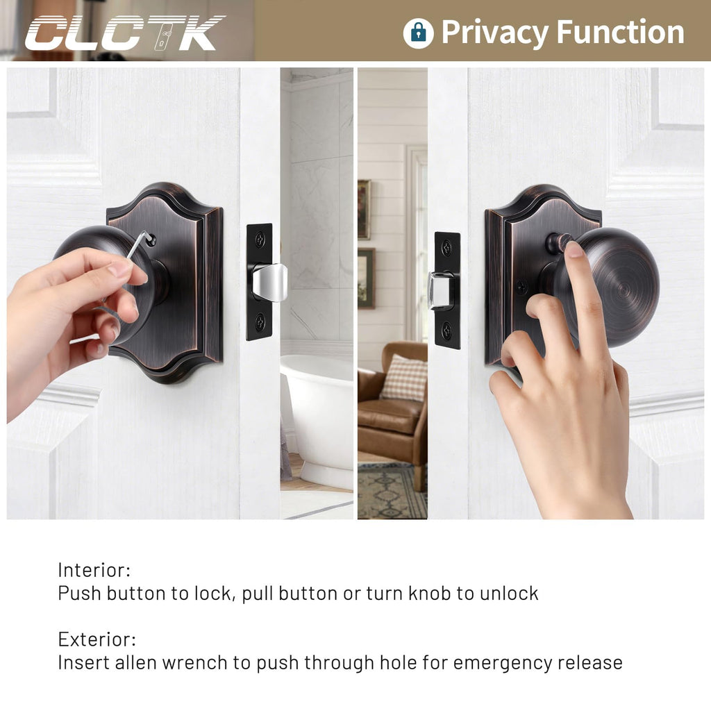 Oil Rubbed Bronze Door Knobs Interior with Lock, Bronze Privacy Round Door Knobs Door Handles Bathroom, Zinc Alloy, 1