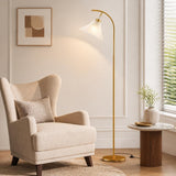 Glass Floor Lamp, Dimmable Gold Standing Lamp with Remote & Foot Switch, Ribbed Frosted Glass Shade