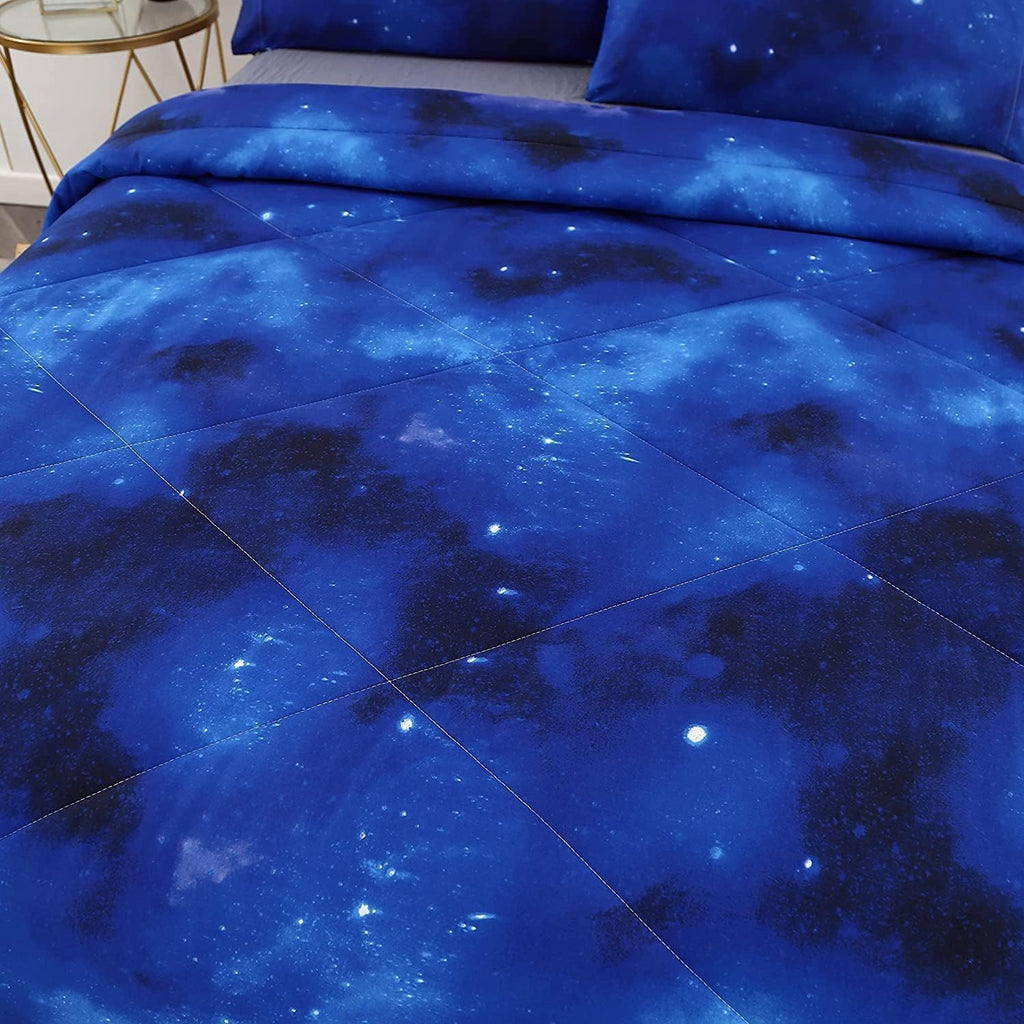 Blue Galaxy Comforter Set Full 3 Pieces, Soft Microfiber Lightweight Blue Space Comforter Full, Galaxy Bedding for Boys Girls Kids Teens