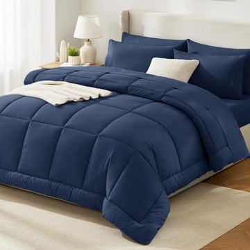Comforter Set Navy, 7 Pieces Bed in a Bag