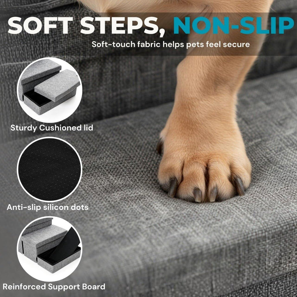 Dog Steps for high Bed with Cushion, Foldable Dog Stairs for Small Medium or Large Dogs Puppy with Storage for Bed or