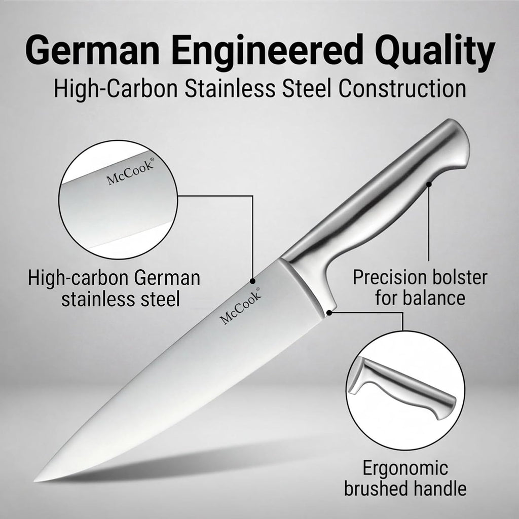 Knife Set Kitchen Steel Knife Block Set w Built-in Sharpener | German Forged Stainless Steel,15 PC,Razor