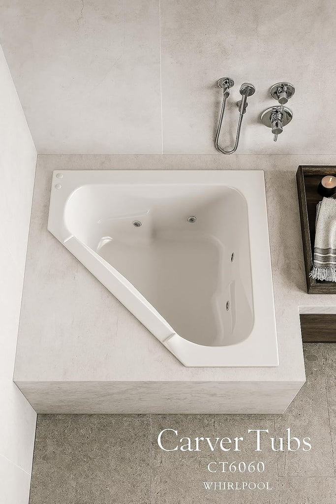 Tubs - CT6060 - Acrylic Fiberglass Soaking Classic Corner Bathtub - White Triangle Two Person Acrylic bath tubs for