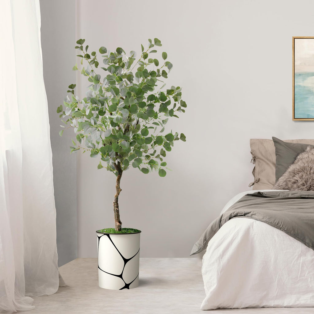 Artificial Tree in Geometric Pattern Planter, Fake Eucalyptus Silk Tree for Indoor and Outdoor Home Decoration - 57"