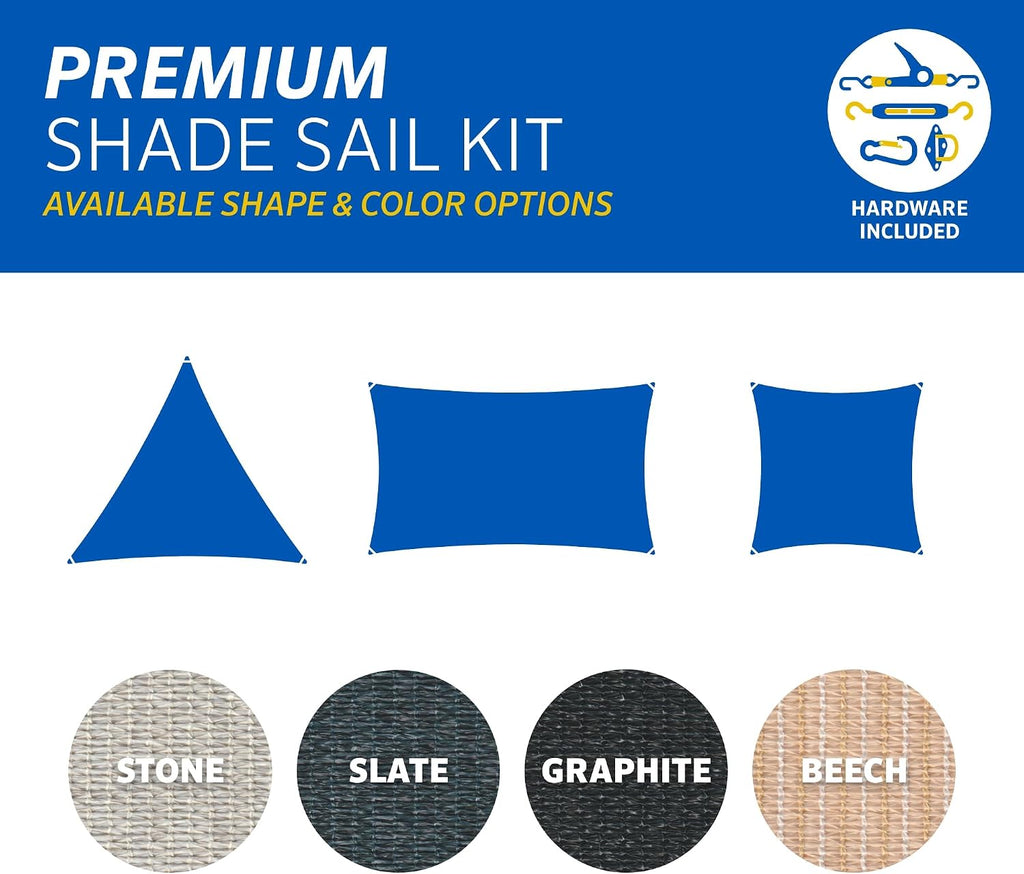 Premium Shade Sail Kit - 95% UV Block Commercial-Grade Luxe Matte Finish Sun Shade with Stainless Steel Hardware for