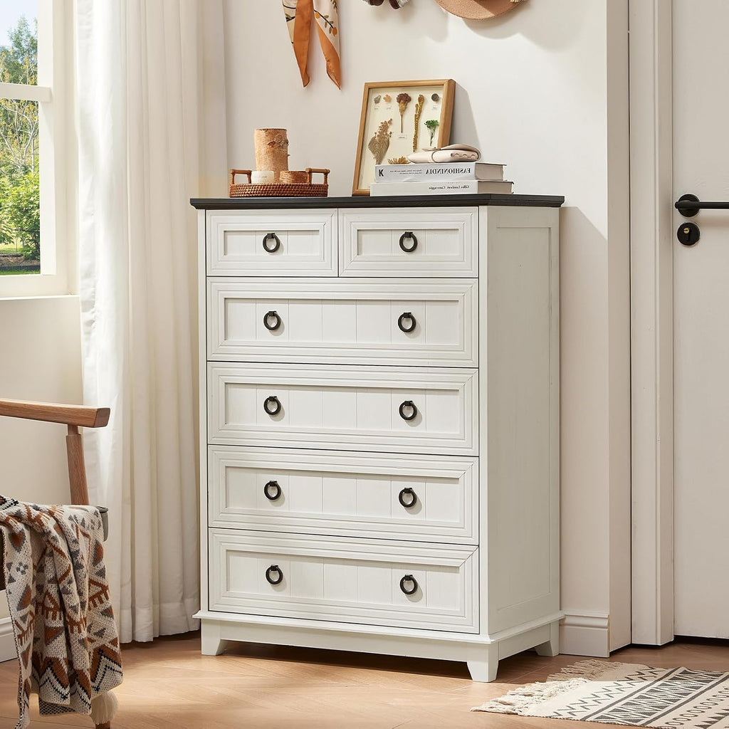 Farmhouse 6 Drawer Dresser , 41" Tall Small Dressers & Chest of Drawers, Rustic Wood Dresser with Metal Handle