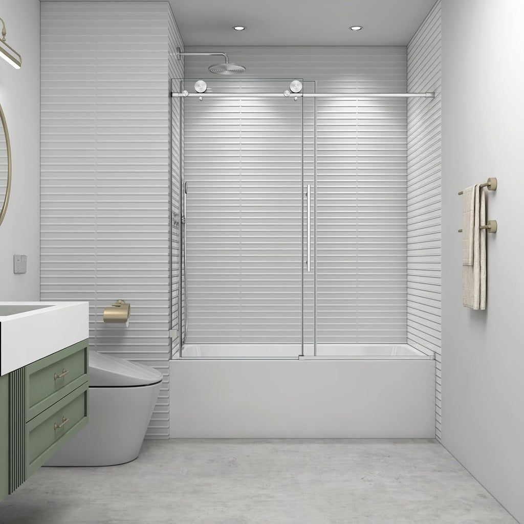 55"-60" W x 63" H Bathtub Soft Closing Sliding Shower Door