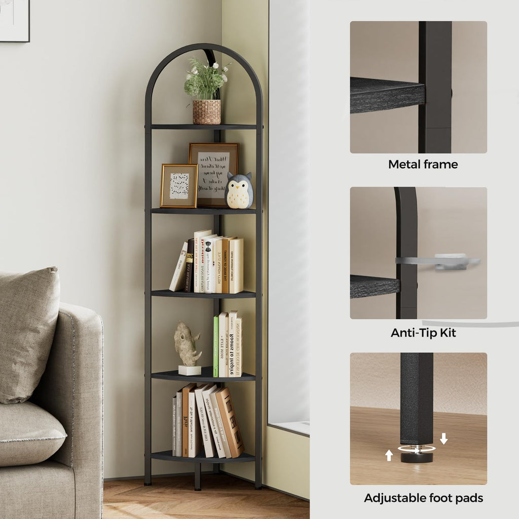 5-Tier Arched Corner Shelf Stand, Wall Corner Bookshelf