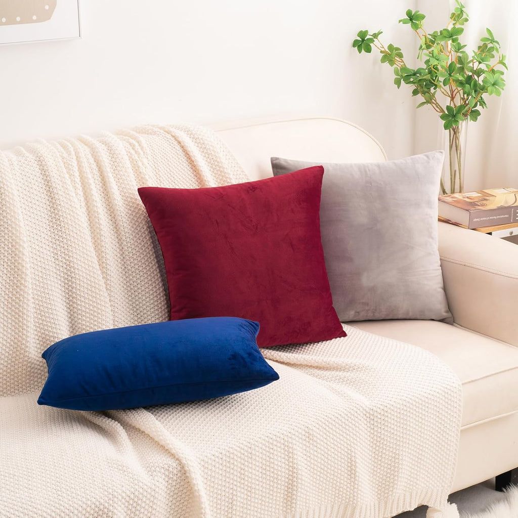 Burgundy Red Velvet Throw Pillow Covers 18x18 Inch, Pack of 2 Soft Cozy Solid Decorative Luxury Cushion Cases