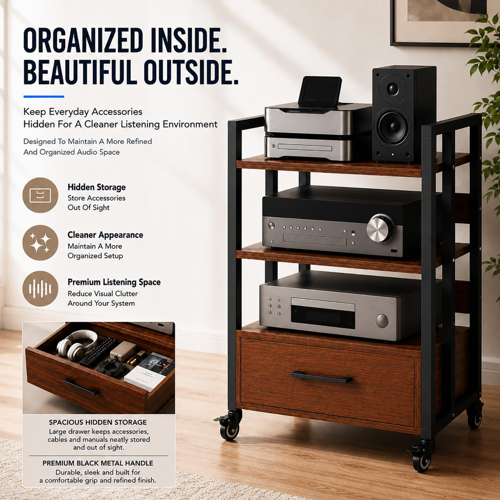 3-Tier Audio Rack with Wheels, AV Media Stand