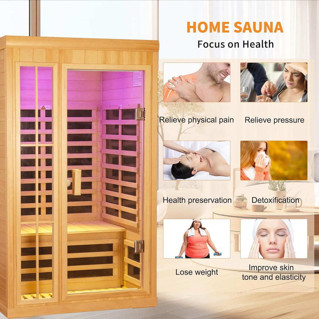 1 to 2 Person Infrared Saunas for Home, Dry Sauna for Home, Low Emf Infrared Sauna 1350W Indoor Saunas