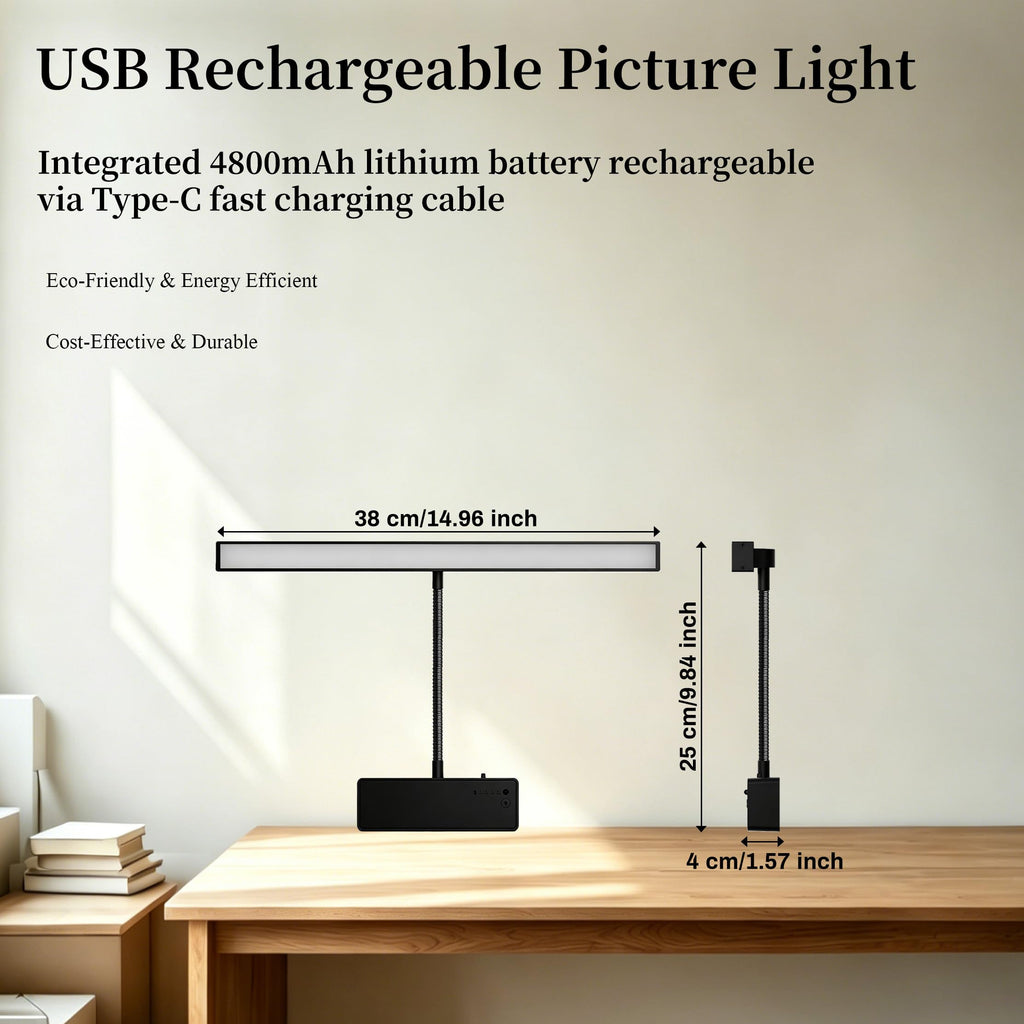 Picture Light for Wall, 4800mAh Rechargeable Wireless Remote, 15in Dimmable Timer LED Art Display Light with 3 Color