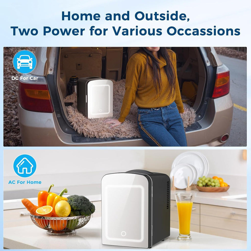 4L Makeup Mini Refrigerator With Mirror for Bedroom, Car, Office & Dorm, Portable Small Cooler for Cosmetics, Skin