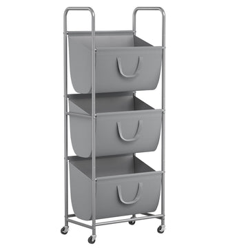 3-Tier Vertical Rolling Laundry Hamper with Wheels & Removable Bags