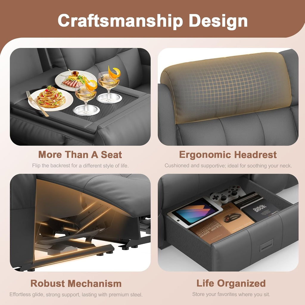 Recliner Sofa, 78.2" PU Leather Reclining Couch Loveseat with Flip Middle Backrest & Drawers