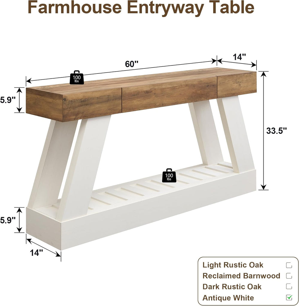 60" Farmhouse Entryway Table with Drawer, Console Table Behind Sofa, Narrow Long Entryway , Behind Couch(Antique