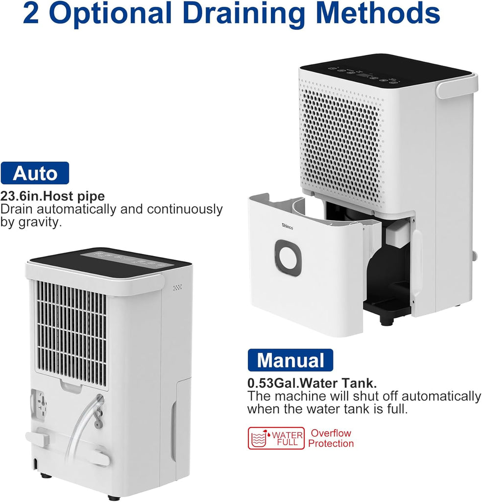 30 Pints Dehumidifier for Home and Basements, 1500 Sq.Ft Dehumidifiers with Drain Hose, Auto or Manual Drainage