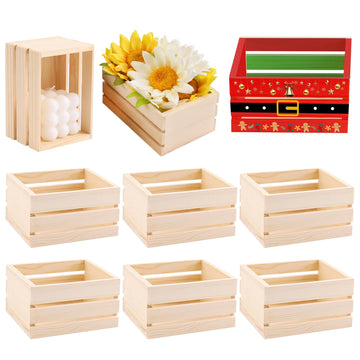 6PCS 5" Wooden Crates, Small Wooden Crates for Crafts