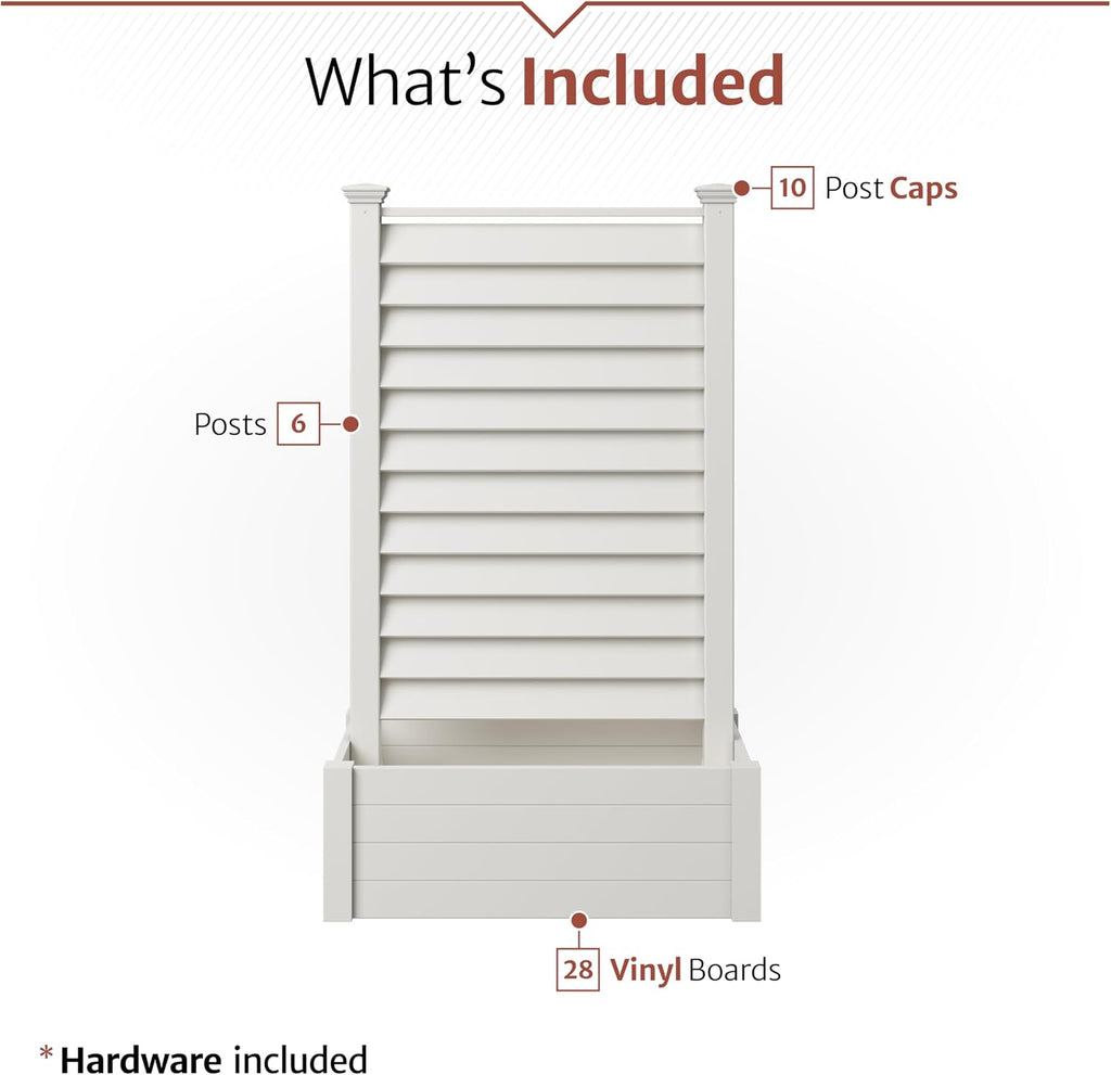 6ft H Outdoor Freestanding 1 Privacy Fence Screen Panel with Planter Box for Deck, Yard, Pool, or , Vinyl Raised