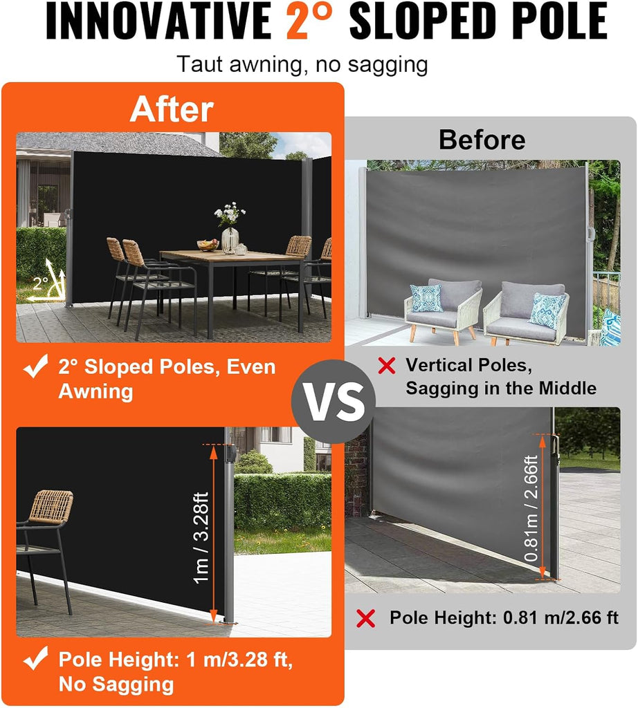 Retractable Side Awning, UV 50 71''x 236'' Full Aluminum Rust-Proof Patio Sunshine Screen, 280 g Thicken Privacy