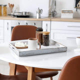 17 Inch Rustic White Serving Tray with Handles - Large Wooden Tray for Ottoman